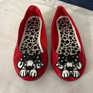 Red  patent leather Disney 'Minnie' slip-on shoes Dalmatian puppy design Size 13